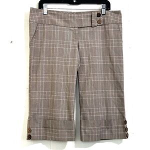 Crystal Candy Vintage Y2K Tan Brown Cuffed Capri Pants Size Large Plaid Pockets